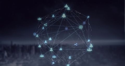 glowing digital icons network over cityscape - Download Free Stock Images Pikwizard.com