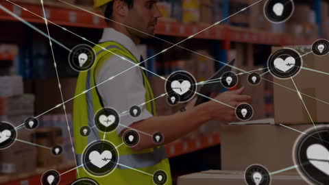 Warehouse Worker Managing Digital Connectivity and Logistics