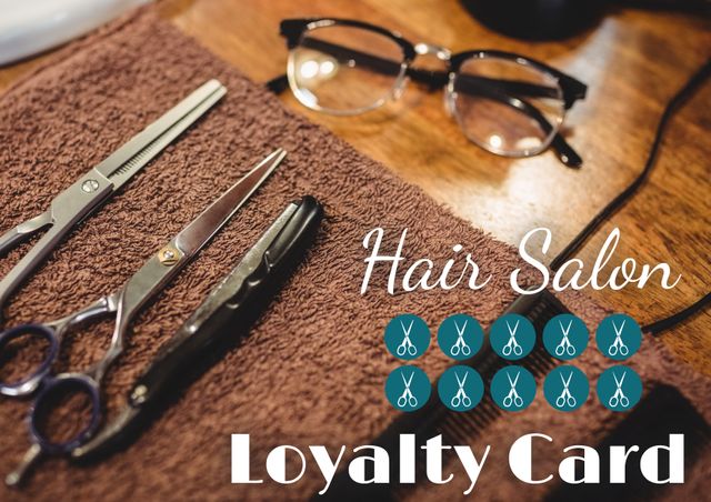 Hair Salon Loyalty Card with Scissors and Razor in Hairdresser's Salon - Download Free Stock Templates Pikwizard.com