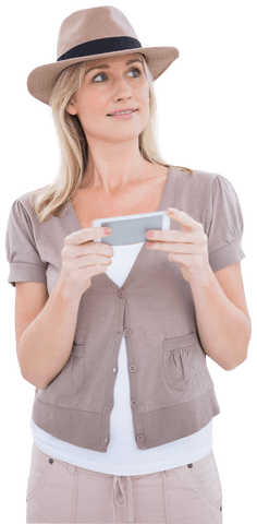 Transparent Woman in Fedora Using Here