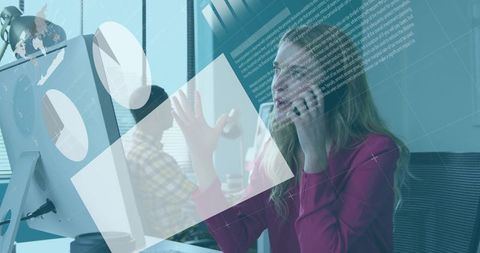 Woman Multitasking on Phone at Contemporary Office