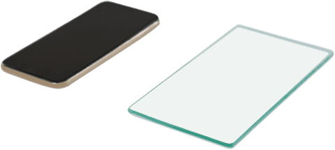 Transparent smartphone and glass screen lying battle