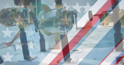 Fishing Rods with Overlay of Stars and Stripes Symbolizing American Spirit - Download Free Stock Images Pikwizard.com