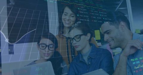 Diverse Colleagues Analyzing Financial Data on Digital Interfaces