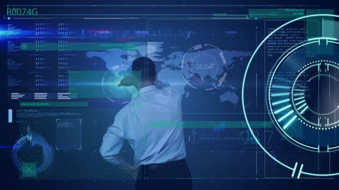 Businessman Analyzing Digital Financial Data on Futuristic Interface