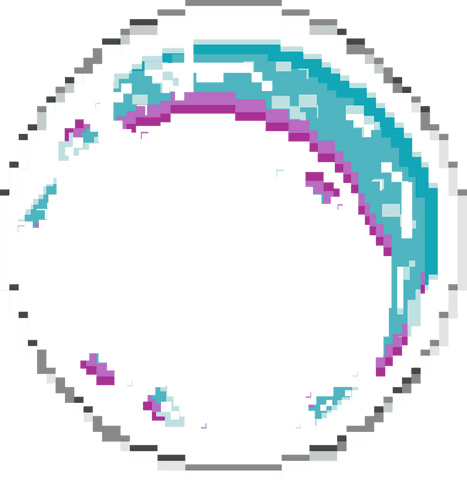 Abstract circle with vibrant teal purple mosaic on transparent background