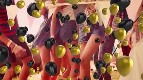 Vibrant Party Scene with Floating Black and Gold Balloons