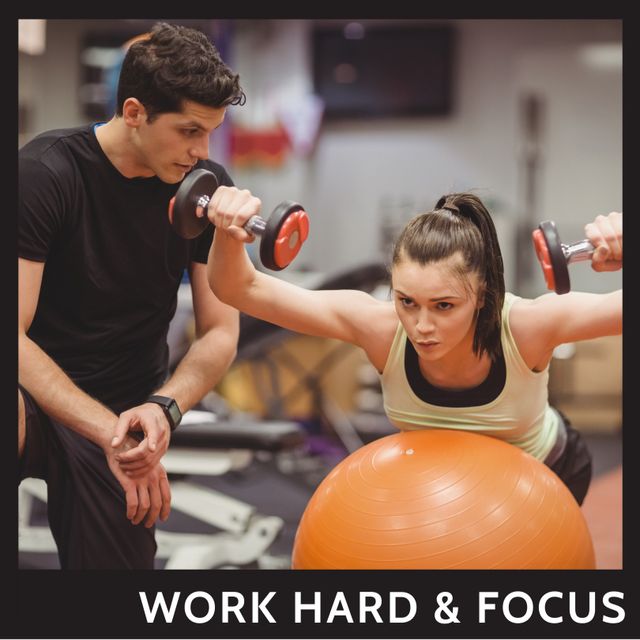 Woman Lifting Weights with Trainer for Focus and Determination - Download Free Stock Templates Pikwizard.com