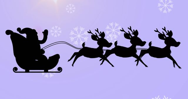 Santa Claus Silhouette with Reindeer on Purple Winter Background - Download Free Stock Images Pikwizard.com