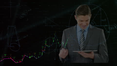 Businessman Analyzing Data with Scientific Overlay