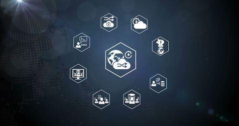 Global Connectivity and Technology Network Icons on Dark Background - Download Free Stock Images Pikwizard.com