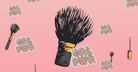 Powder Brush and Girl Power Pattern on Pink Backdrop