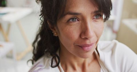 Biracial Woman in Thoughtful Contemplation