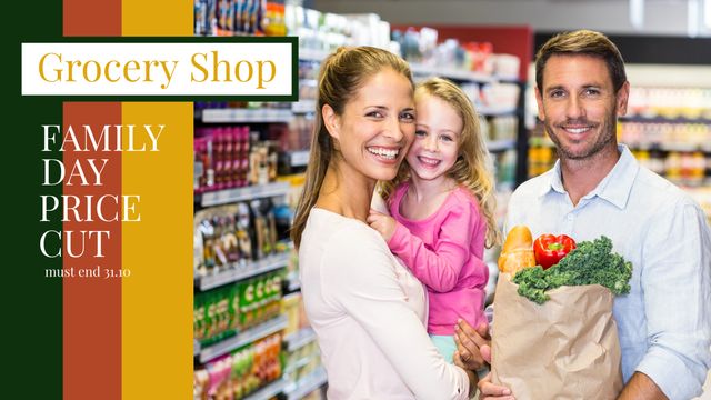 Happy Family Grocery Shopping for Family Day Price Cut Sale - Download Free Stock Templates Pikwizard.com