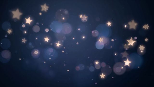Glowing star bokeh dreamscape on navy indigo background for holiday and night design