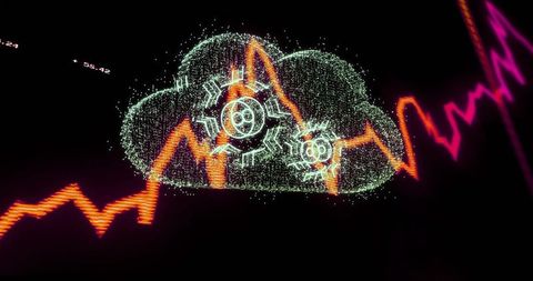 Abstract Cloud with Gears and Data Lines on Black Background