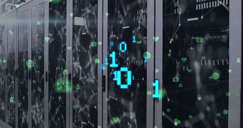 Binary Code Overlay on Digital Server Network - Download Free Stock Images Pikwizard.com