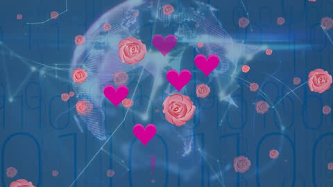 Digital Globe with Heart and Rose Icons