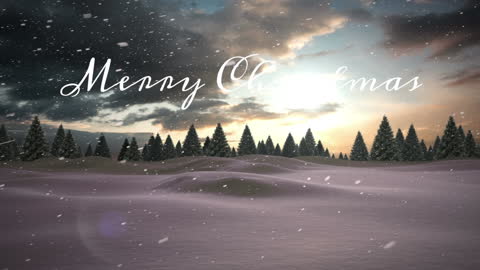 Christmas Greeting Animation with Snowy Landscape and Falling Snow