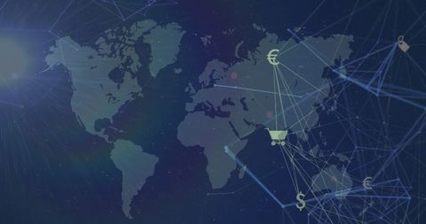 Global Networking and Currency Icons on World Map - Download Free Stock Images Pikwizard.com
