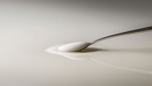 Minimalist Teaspoon Resting on Creamy Surface Creating Soft Ripple and Glossy Reflection