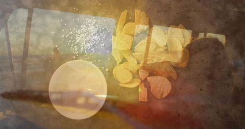 Rustic chips with salt by seaside light offering leisure and nostalgia