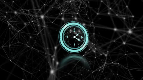Animated Clock With Digital Network Connections Background