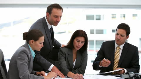 Business Team Collaborating on Strategy in Modern Office