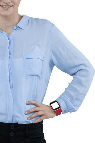 Businesswoman Wearing Smartwatch on Transparent Background