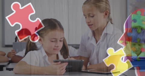 Diverse Schoolchildren Learn Using Tablet for Autism Awareness