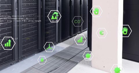 eco symbols on server room for sustainable data processing - Download Free Stock Images Pikwizard.com