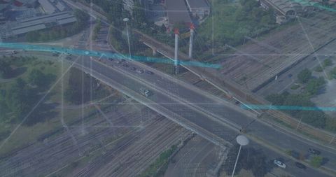 Digital Overlay on City Traffic and Rail Tracks for Network Data - Download Free Stock Images Pikwizard.com
