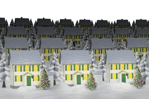 Seamless winter houses pattern on transparent background