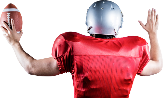 Transparent Rear View of American Football Player Holding Ball with Raised Arms - Download Free Stock Videos Pikwizard.com