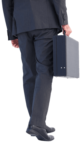 Rear View of Businessman in Suit Holding Briefcase on Transparent Background