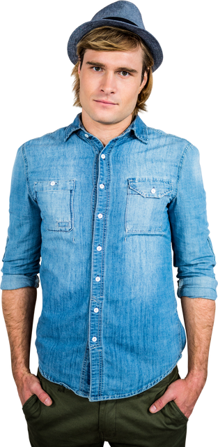 Serious Hipster Guy with Hat and Denim Shirt on Transparent Background - Download Free Stock Videos Pikwizard.com