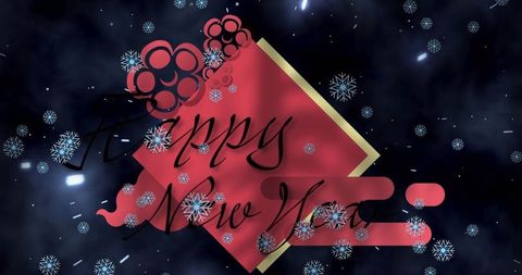 Elegant digital art with red diamond panel and snowflakes for new year