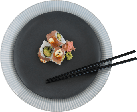 sushi rolls with chopsticks on black plate transparent background - Download Free Stock Videos Pikwizard.com