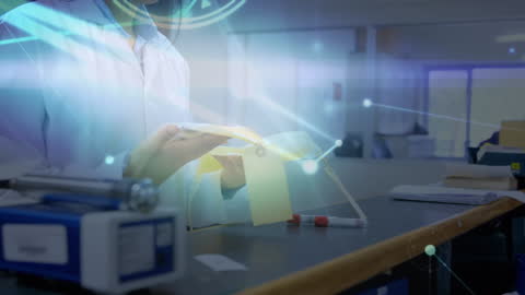 Innovative Scientist Analyzing Data in Futuristic Laboratory