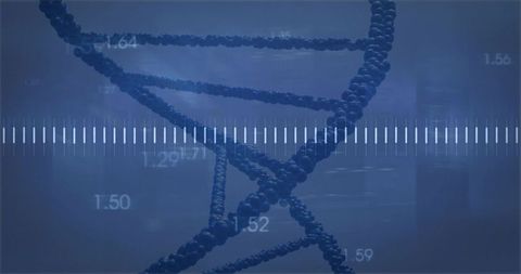 Twisting 3d dna helix with measurement scale and numeric overlays for genomics