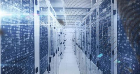 Advanced Data Center Row with Blinking LED Server Racks