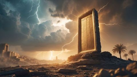 ancient inscribed stele in desert storm with lightning, ten commandments concept - Download Free Stock Images Pikwizard.com
