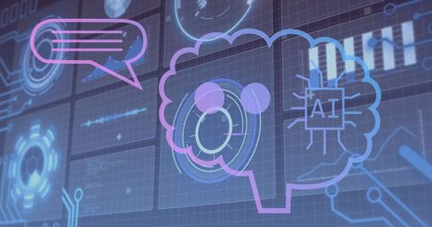 Futuristic AI Brain Interface with Speech and Data Visualization - Download Free Stock Images Pikwizard.com