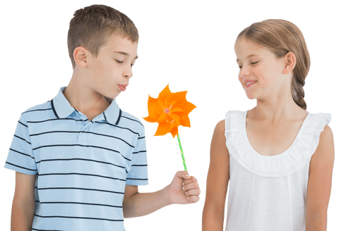 Transparent siblings enjoying pinwheel play time