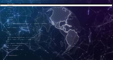 Glowing Dotted Mesh Americas Globe Pulsing Across Network Data Visualization Canvas