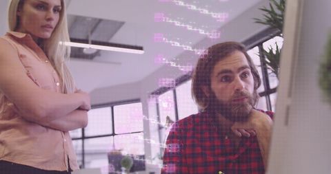 Innovative Business Team Analyzing Digital DNA Structure