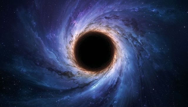 Supermassive black hole with accretion disc in cosmic scene