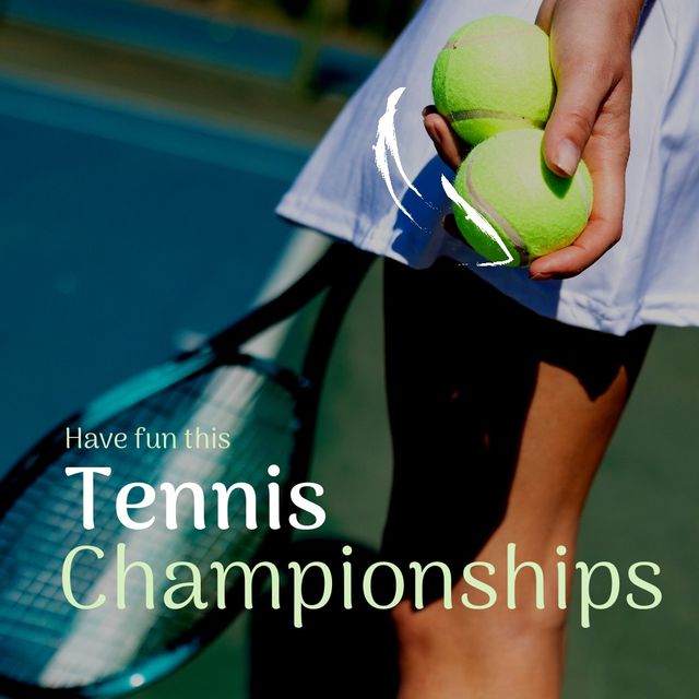 Composite of caucasian female player holding balls and have fun this tennis championships. Midsection, tennis, sport, championship and competition concept.