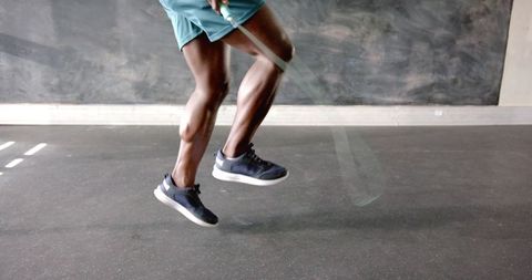 Dynamic skipping rope exercise in gym setting