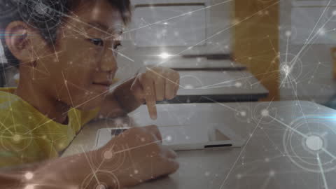 Child Engaging with Digital Tablet and Network Overlay